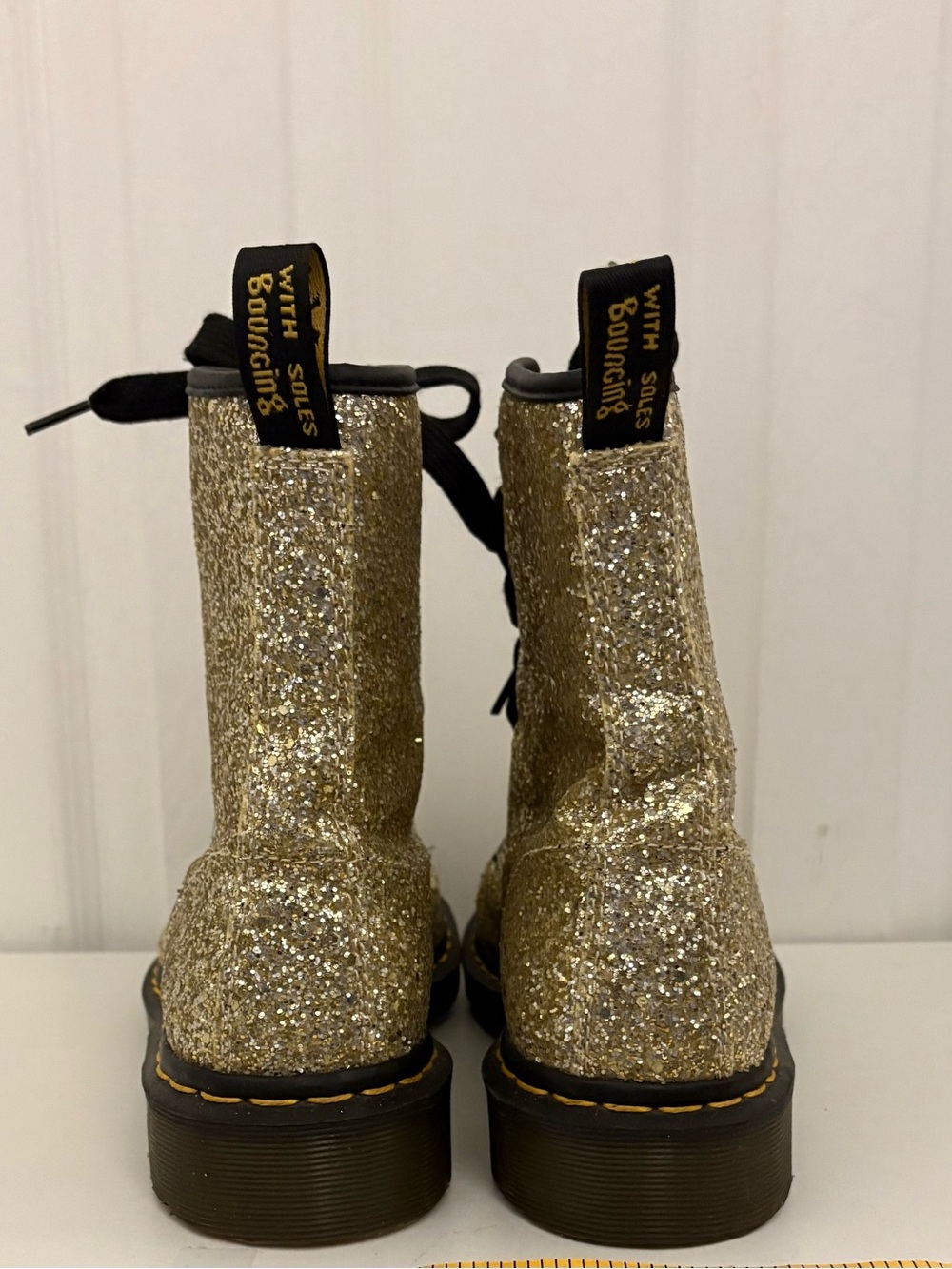 DR. MARTENS, 1460 Farrah Gold Glitter-Combat Boots - Picture 4 of 7